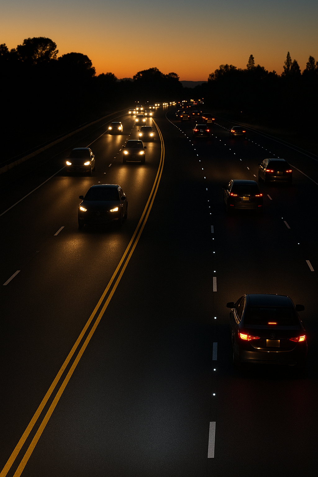 Stamark™ wet-road lane marking and truck with micro-prismatic tape